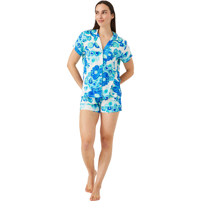 Women's Jenna Floral Print Pajamas Short Set, White & Blue Pond