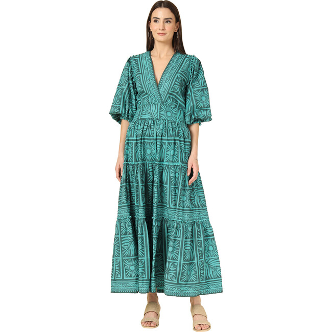 Women's Sloan V-Neck Bubble Sleeve Maxi Dress, Tashi Palm