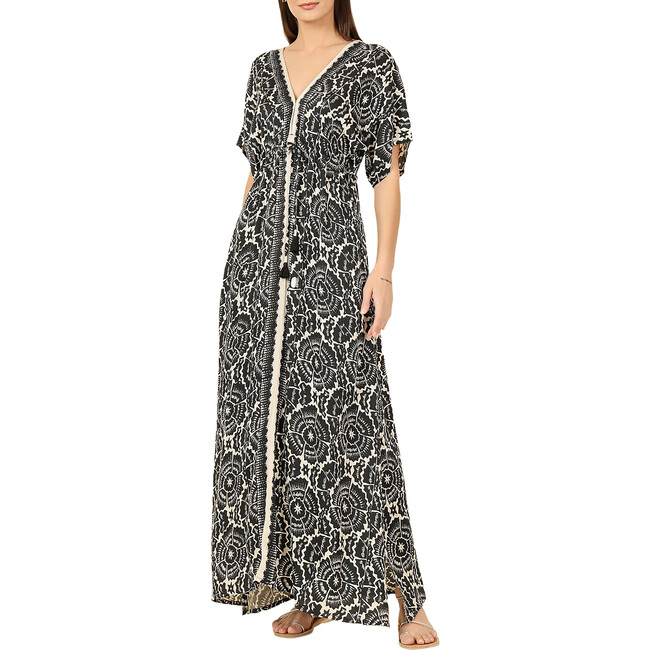 Women's Pia V-Neck Short Sleeve Caftan Dress, Carmen Graphite - Dresses - 3