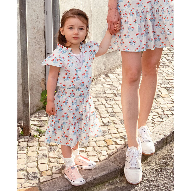 Mini Ella Ditsy Floral Print Smocked Waist Dress, White - Dresses - 2