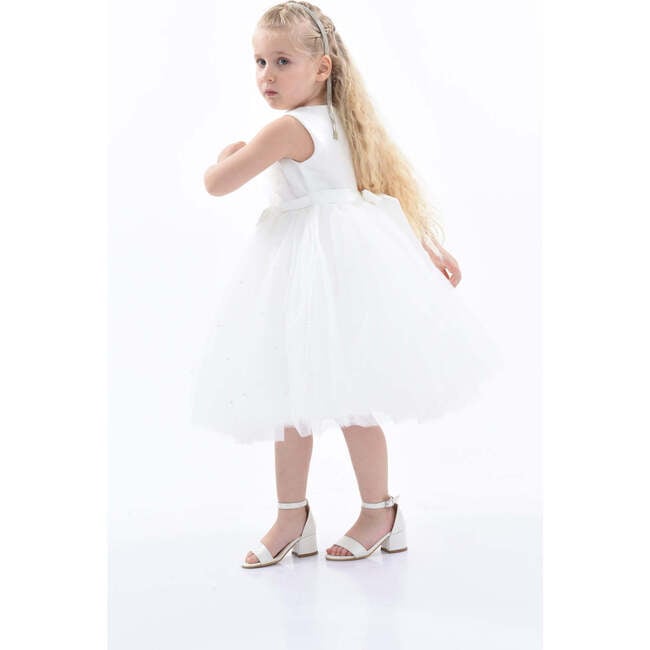 Pearl Bow Tulle Dress, White - Dresses - 3