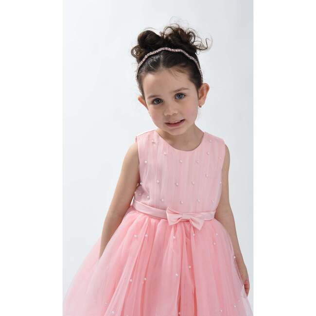 Pearl Bow Tulle Dress, Pink - Dresses - 3