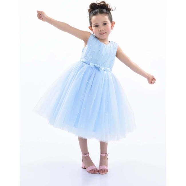 Pearl Bow Tulle Dress, Blue