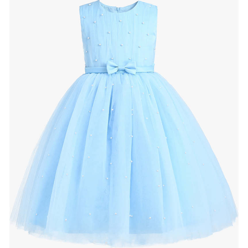 Pearl Bow Tulle Dress, Blue - Dresses - 1