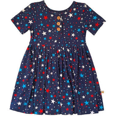 Independence Day July 4th Star Patriotic Memorial Girls Dress, Blue