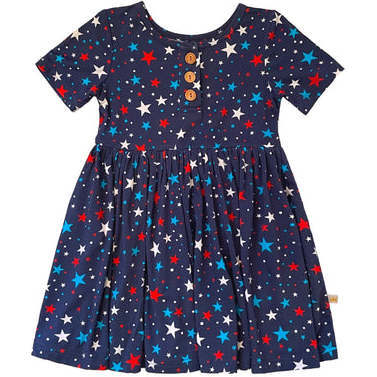 Independence Day July 4th Star Patriotic Memorial Girls Dress, Blue - Dresses - 1
