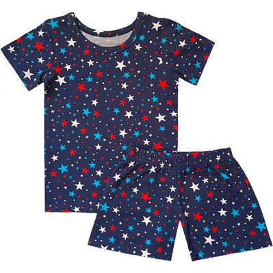 Independence Day July 4th Star Patriotic Memorial 2pc Short Set, Blue