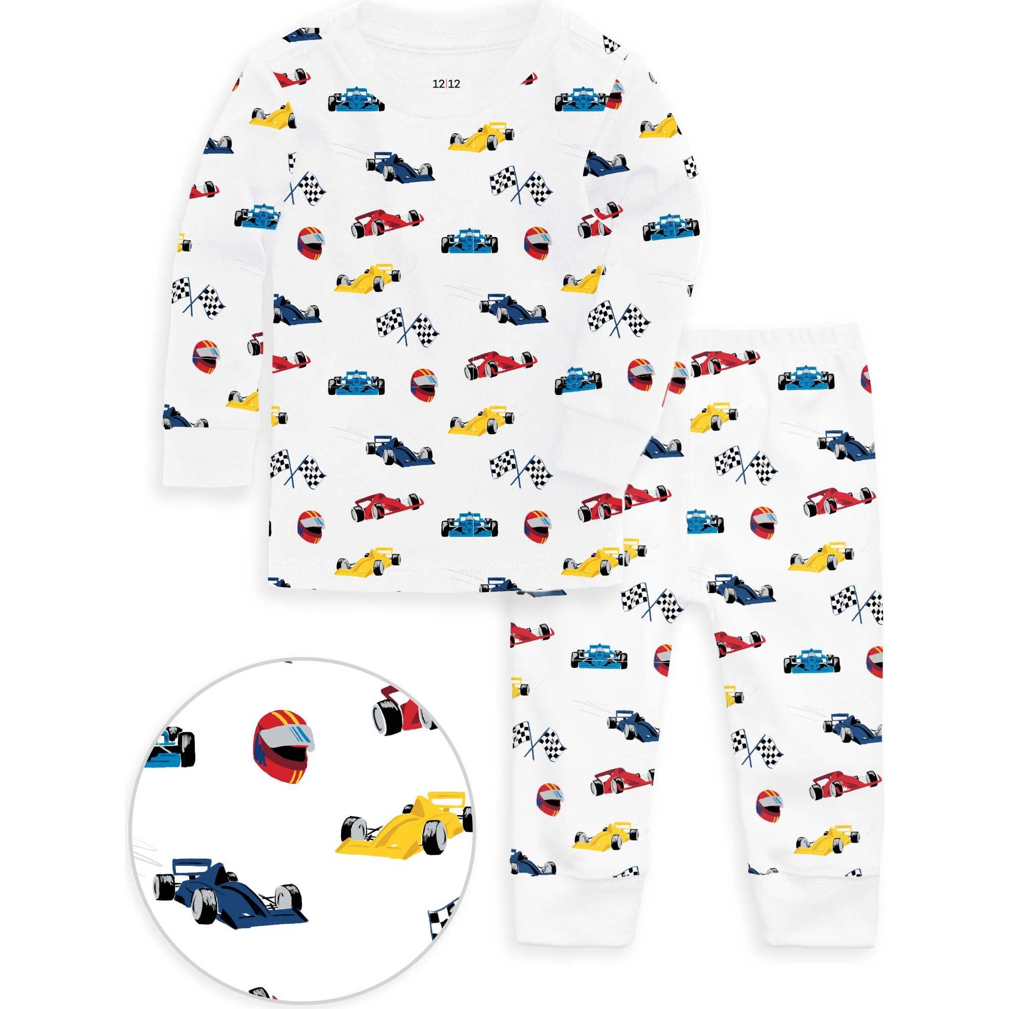 The Organic Long Sleeve Pajama Set, Race Cars - Pajamas - 1