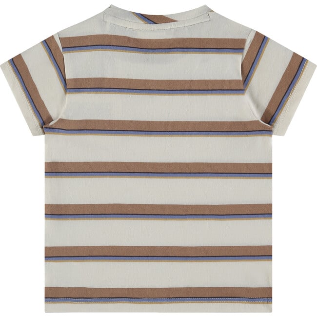 Striped Round Neck Short Sleeve T-Shirt, Milk - T-Shirts - 2