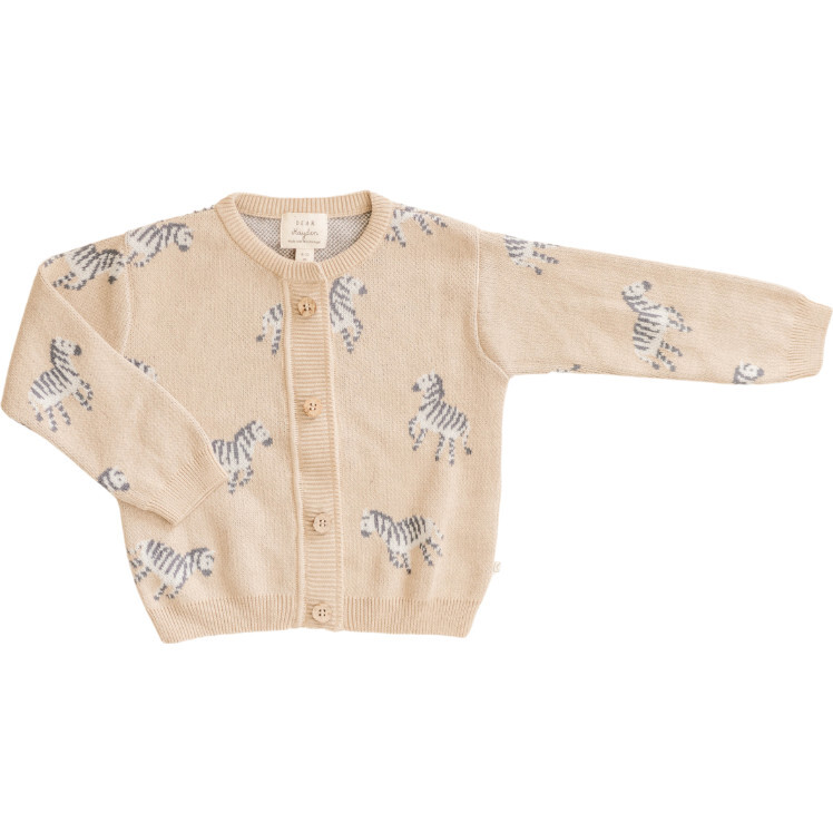 Organic Cotton Knit Jacquard Cardigan in Zebra, Mushroom - Cardigans - 1