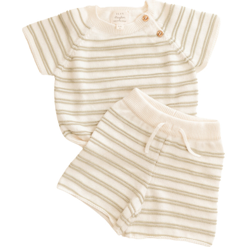 Organic Cotton Stripe Short Set, Sage - Mixed Apparel Set - 1