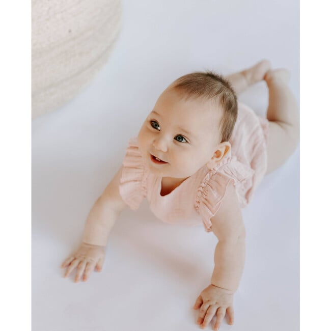 Organic Cotton Muslin Flutter Sleeve Bubble Romper, Orchid Pink - Rompers - 3