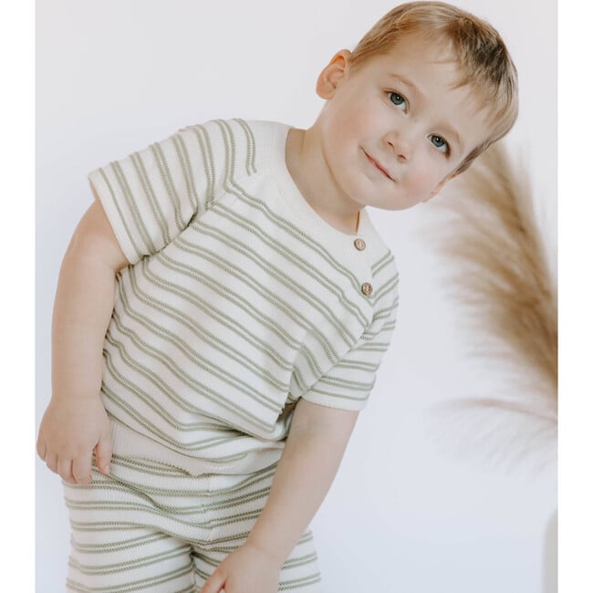 Organic Cotton Stripe Short Set, Sage - Mixed Apparel Set - 2