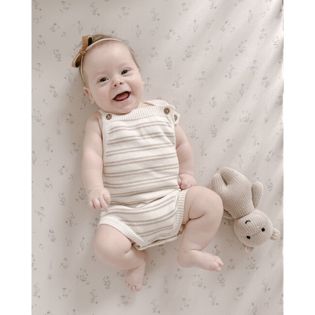 Organic Cotton Stripe Knit Bubble Romper, Mushroom Gray Stripes - Rompers - 4