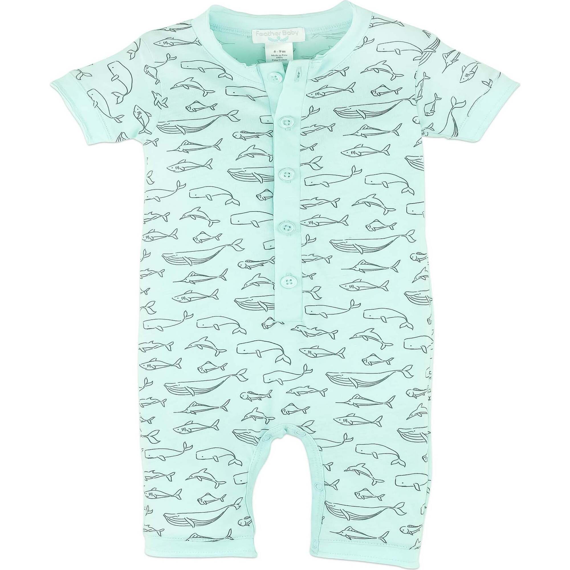 Henley Romper, Big Fish on Aqua - Rompers - 1