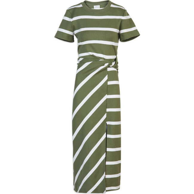 Women's Short Sleeve Striped Cody Dress, Army/Cream