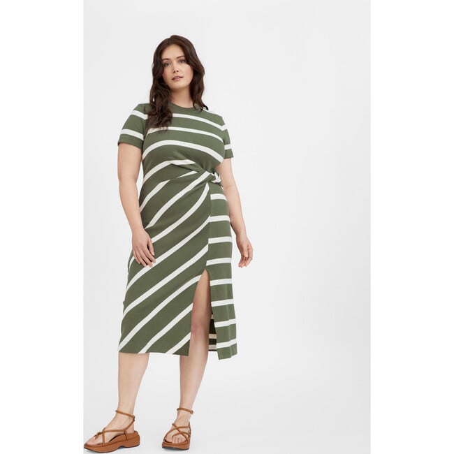 Women's Short Sleeve Striped Cody Dress, Army/Cream - Dresses - 2