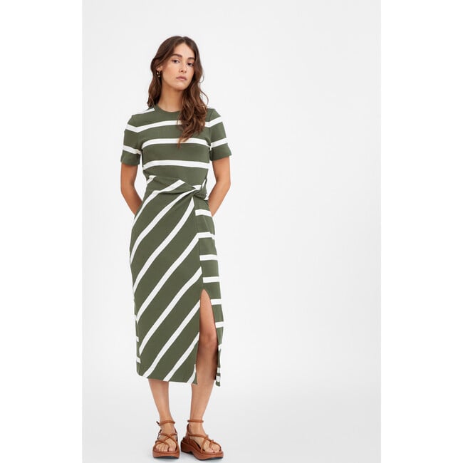 Women's Short Sleeve Striped Cody Dress, Army/Cream - Dresses - 3