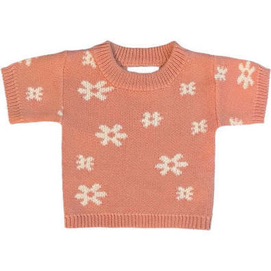 Girls Spring Summer Flower Floral Blossom Knit Top, Peach - Shirts - 1