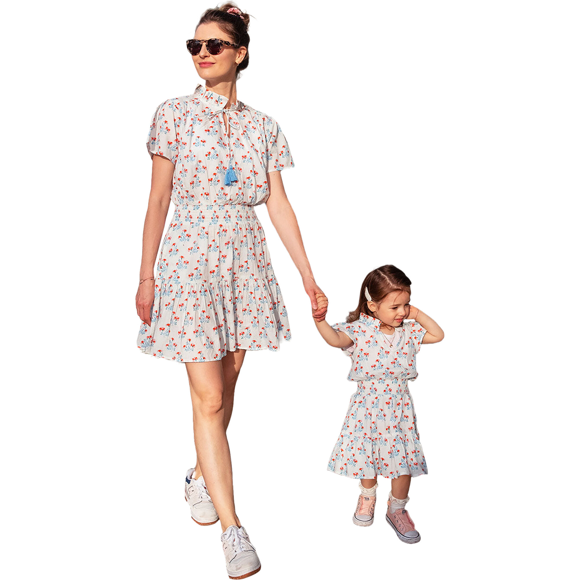 Women's Ella Ditsy Floral Print Ruffle Neck Dress, White - Dresses - 1
