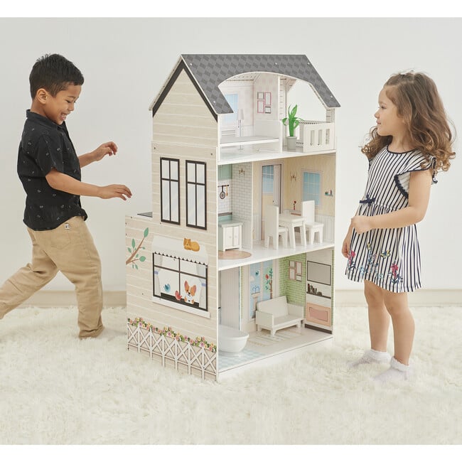 Wonderland Ariel 2-in-1 Dollhouse/Play Kitchen Playset, Gray & Ivory - Dollhouses - 2