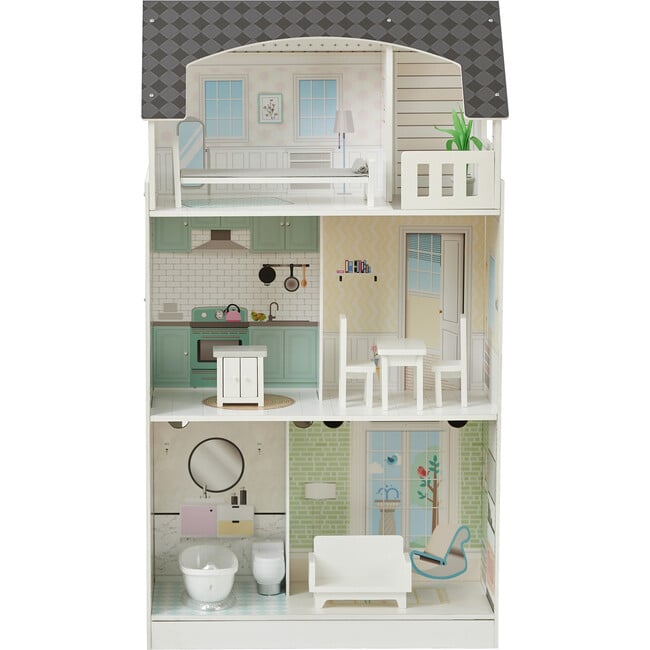 Wonderland Ariel 2-in-1 Dollhouse/Play Kitchen Playset, Gray & Ivory - Dollhouses - 4