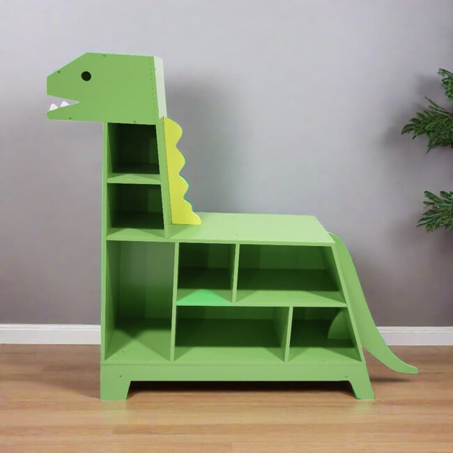 Dinosaur Shaped Bookcase / Toy Organizer with Assorted Cubbies, Green - Bookcases - 3