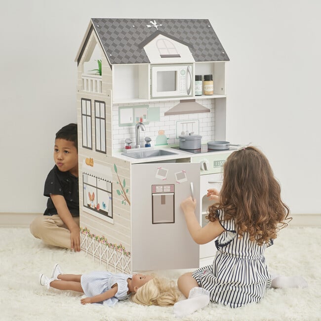 Wonderland Ariel 2-in-1 Dollhouse/Play Kitchen Playset, Gray & Ivory - Dollhouses - 6