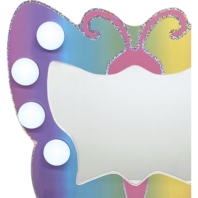 Colorful Butterfly-Shaped Tabletop Vanity with LED-Illuminated Mirror and Accessory Set - Kids Seating - 6