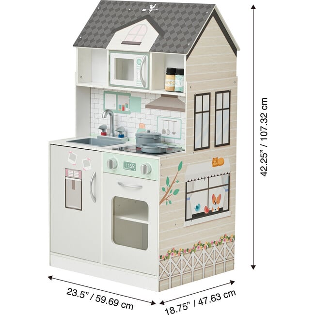 Wonderland Ariel 2-in-1 Dollhouse/Play Kitchen Playset, Gray & Ivory - Dollhouses - 9