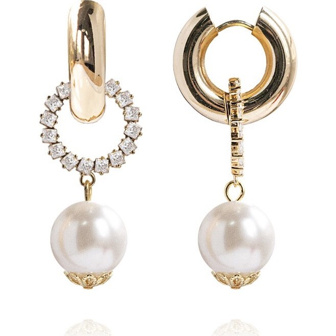 Women's Léa Dual Hoop Earrings, Pearl Splash - Earrings - 1