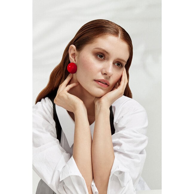 Women's Gaia Round Stud Earrings, Venetian Red - Earrings - 3