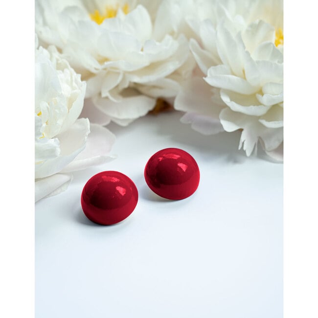 Women's Gaia Round Stud Earrings, Venetian Red - Earrings - 5