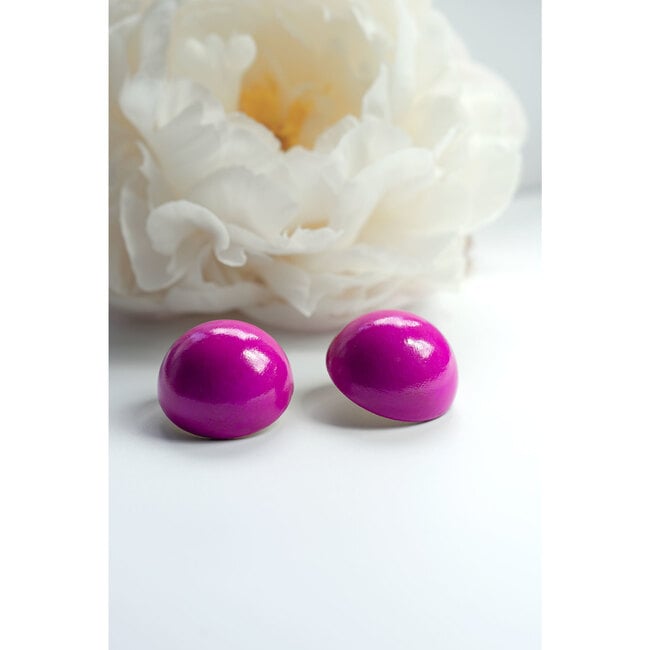 Women's Gaia Round Stud Earrings, Magenta Gumdrop - Earrings - 5