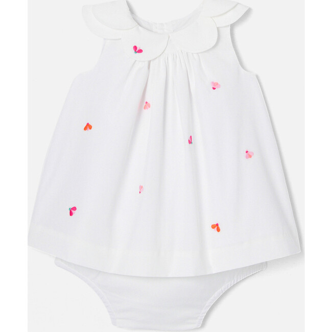 Baby Girl Poplin Embroidered Dress, White & Multicolours