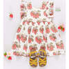 Girls Elsie Boho Square Neck Ruffle Sleeve Dress, Wild Strawberries - Dresses - 5