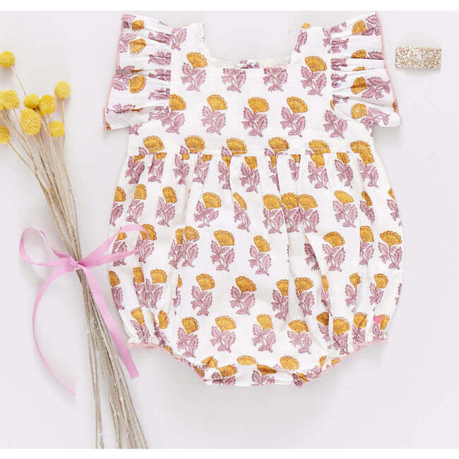 Baby Girls Elsie Boho Ruffle Sleeve Bubble, Yellow Flower Drop - Onesies - 3