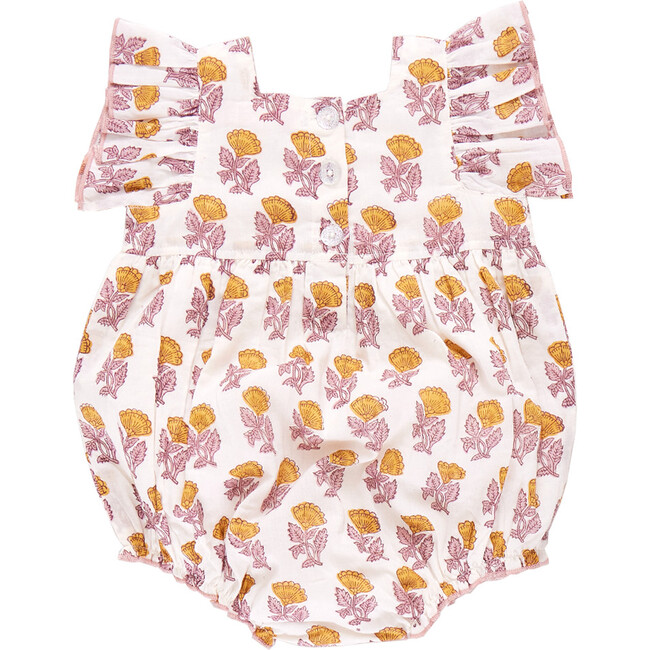 Baby Girls Elsie Boho Ruffle Sleeve Bubble, Yellow Flower Drop - Onesies - 4