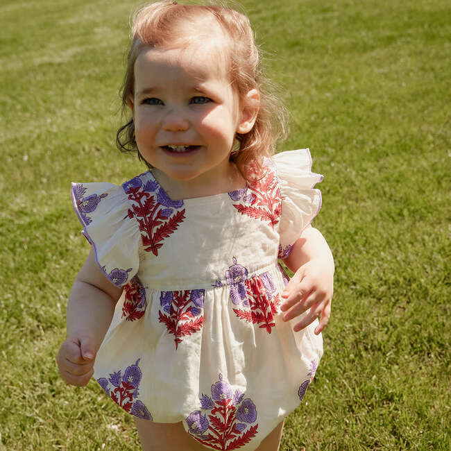 Baby Girls Elsie Boho Ruffle Sleeve Bubble, Lavender Bellflower - Onesies - 4