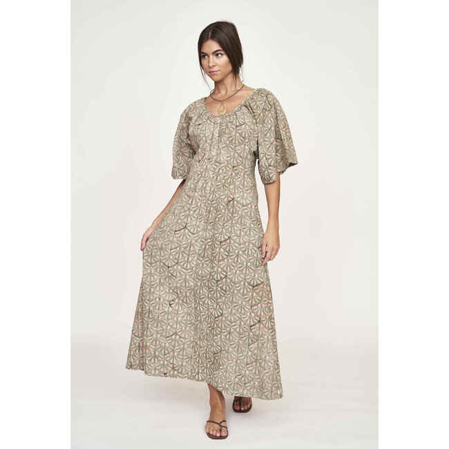 Women's Wailea Oversized Elbow Sleeve Maxi Dress, Trellis In Petal - Dresses - 2