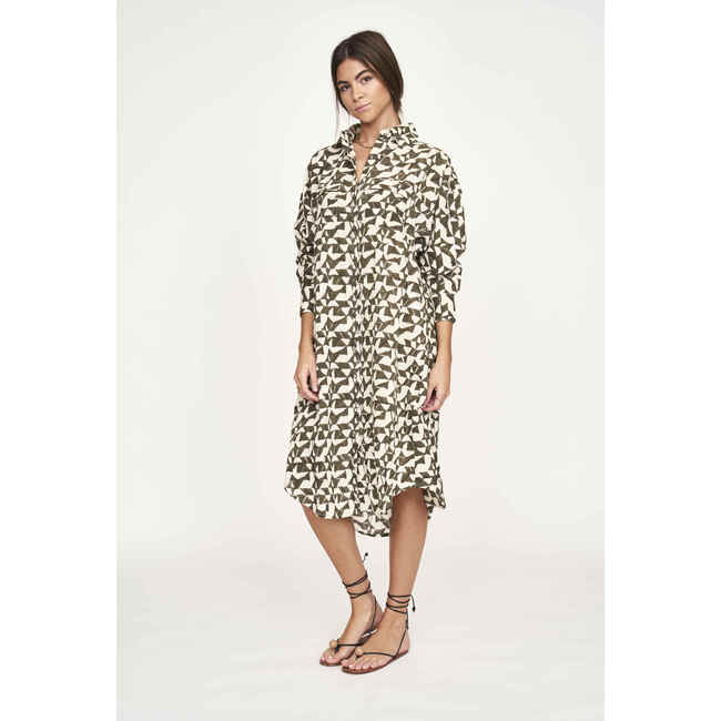 Women's Kyoto House Long Oversized Shirt Dress, Seaglass In Branch - Dresses - 4