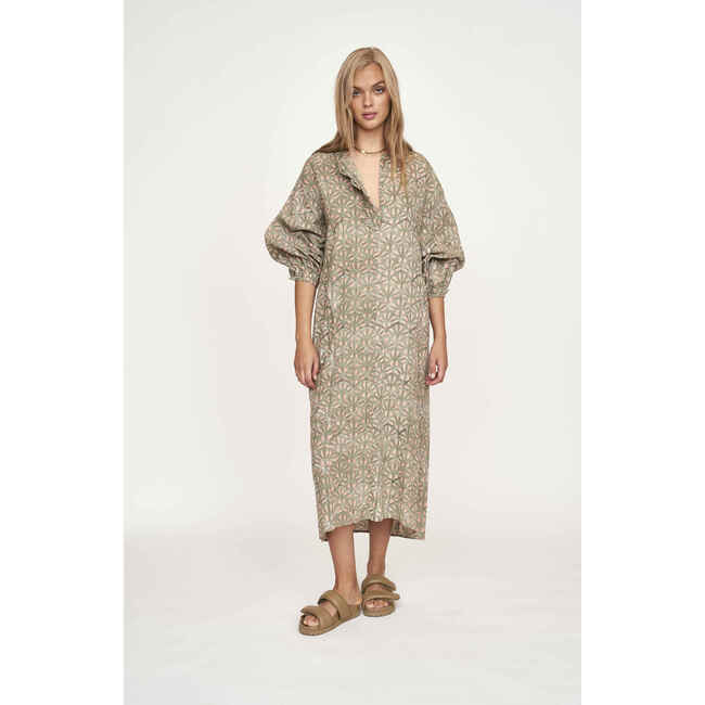 Women's Kona Oversized Ankle Length Caftan, Trellis In Petal - Dresses - 5