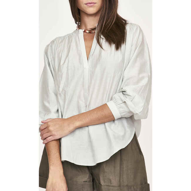 Women's Florence V-Neck Cuffed Elbow Sleeve Blouse, Powder - Blouses - 2