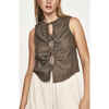 Women's Cerritos Sleeveless Drawstring Tie Cut-Out Top, Brown - Blouses - 2