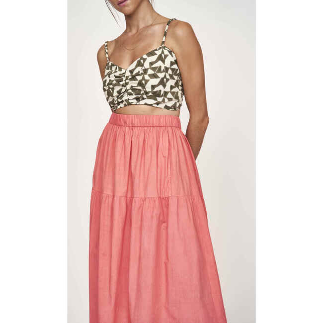 Women's Brighton Elastic Waist Tiered Long Skirt, Coral - Skirts - 2