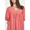 Women's Belem V-Neck Balloon Sleeve Short Dress, Coral - Dresses - 3