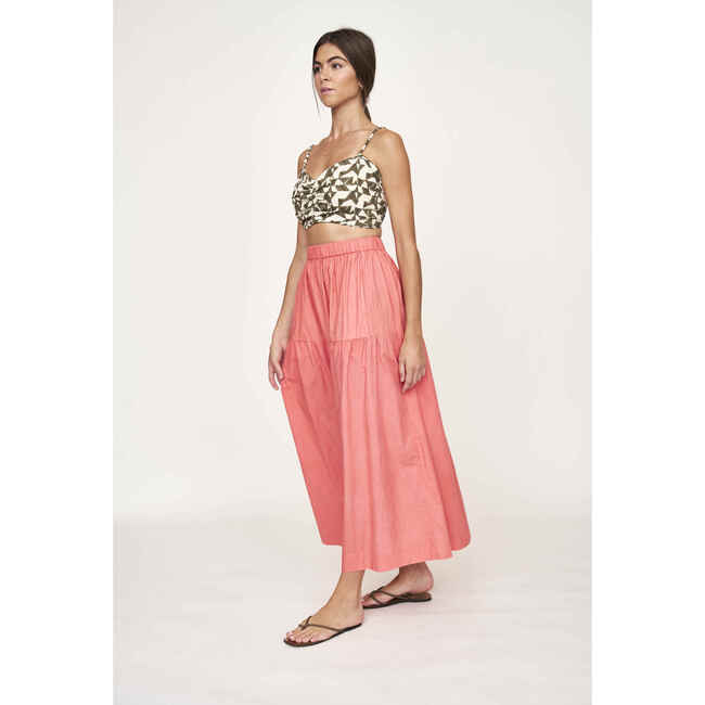 Women's Brighton Elastic Waist Tiered Long Skirt, Coral - Skirts - 5