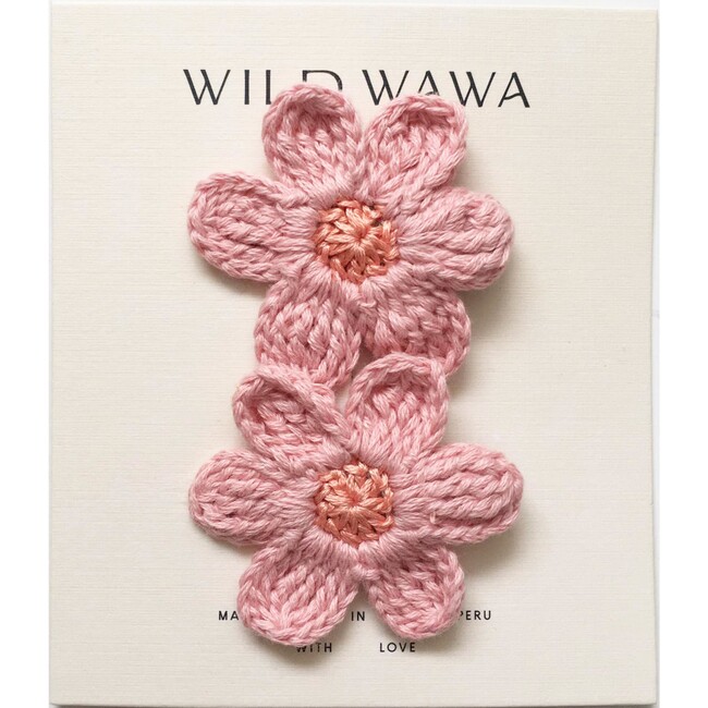 Crochet Flower Clip Set, Pink