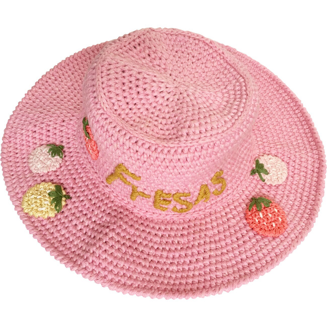 Crochet Bucket Hat, Pink Strawberry