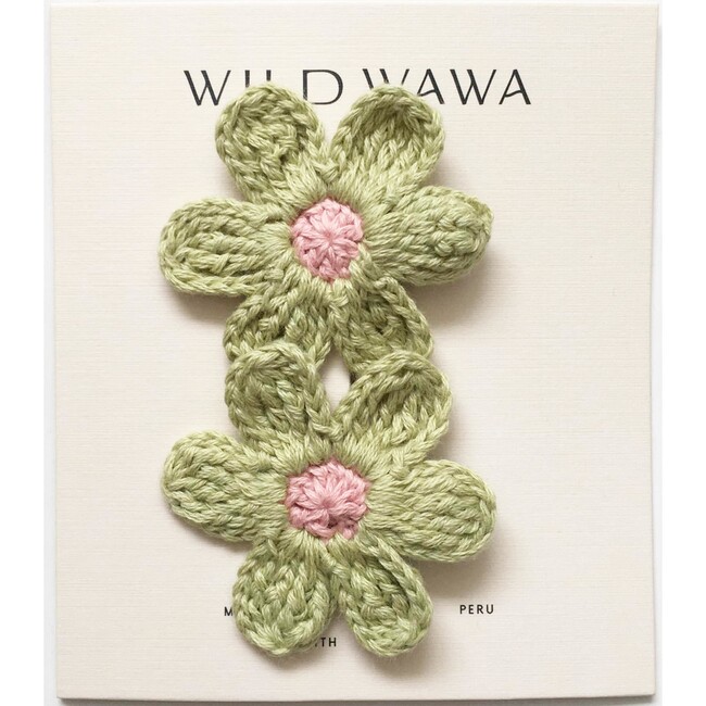 Crochet Flower Clip Set, Pistachio